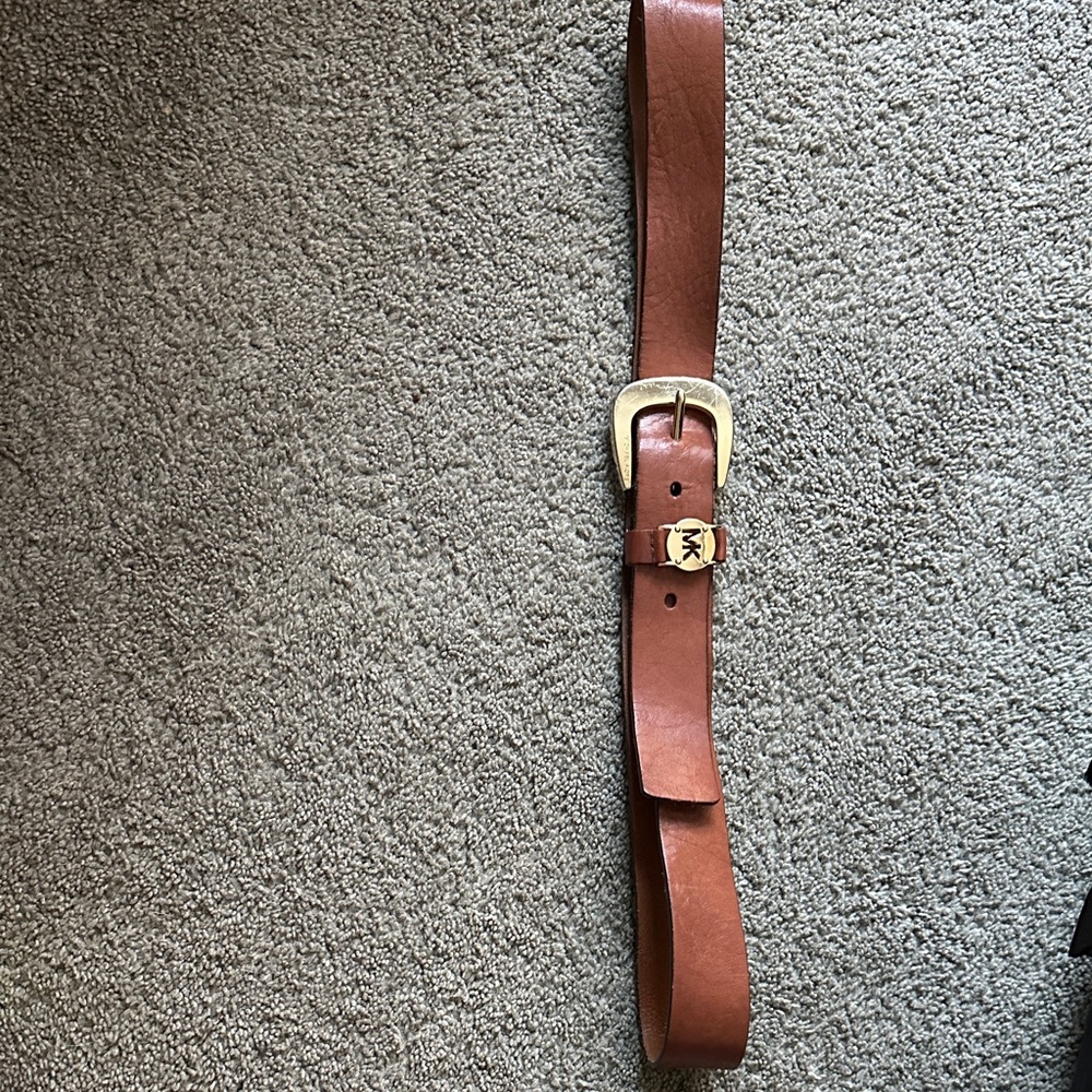 Michael Kors Brown Leather Belt with Gold Buckle